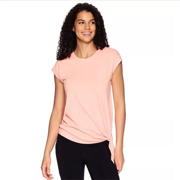 Gaiam Burnout Tie Tee Peach Melba moisture Wicking Yoga Athleisure Small S NWT - Picture 1 of 7